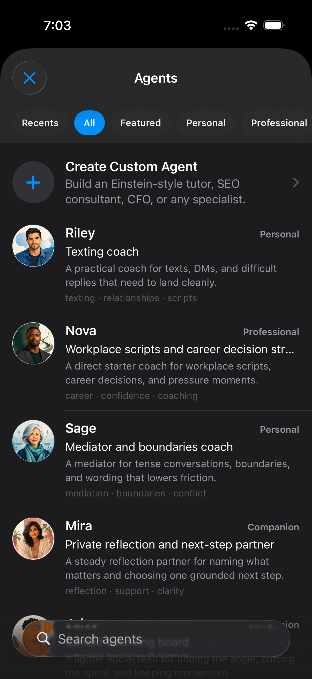 Persona directory with specialists and categories.